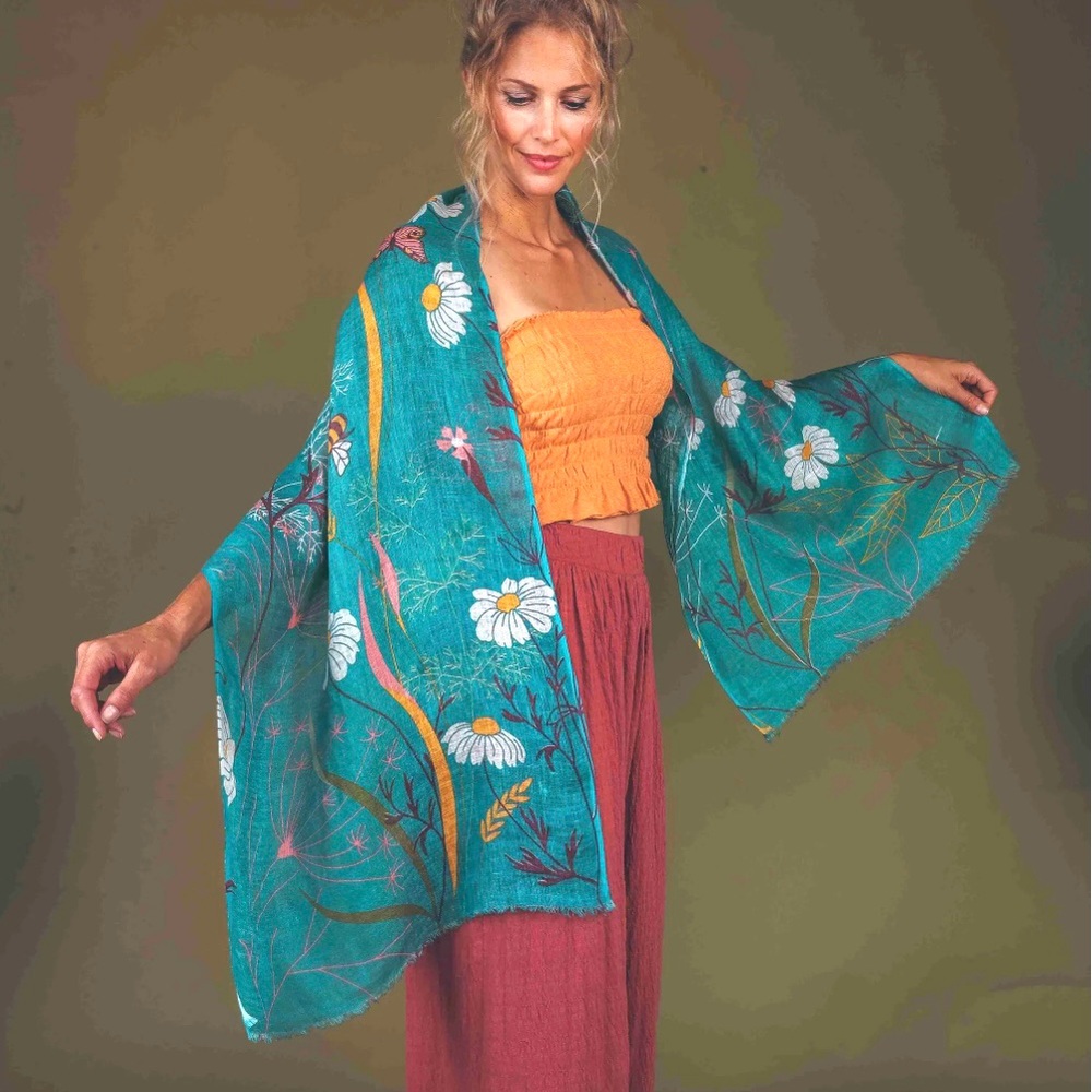 Powder Linen Summer Meadow Print Scarf Wrap